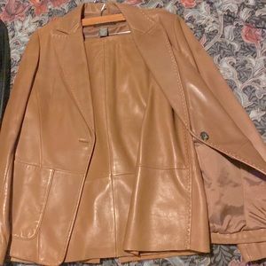 Tan leather skirt and jacket